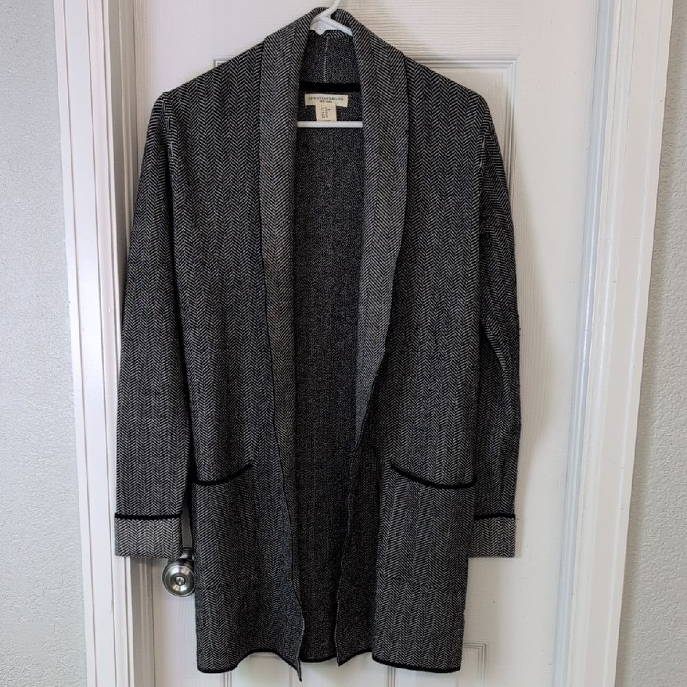 Christian Siriano Gray Herringbone Open Cardigan